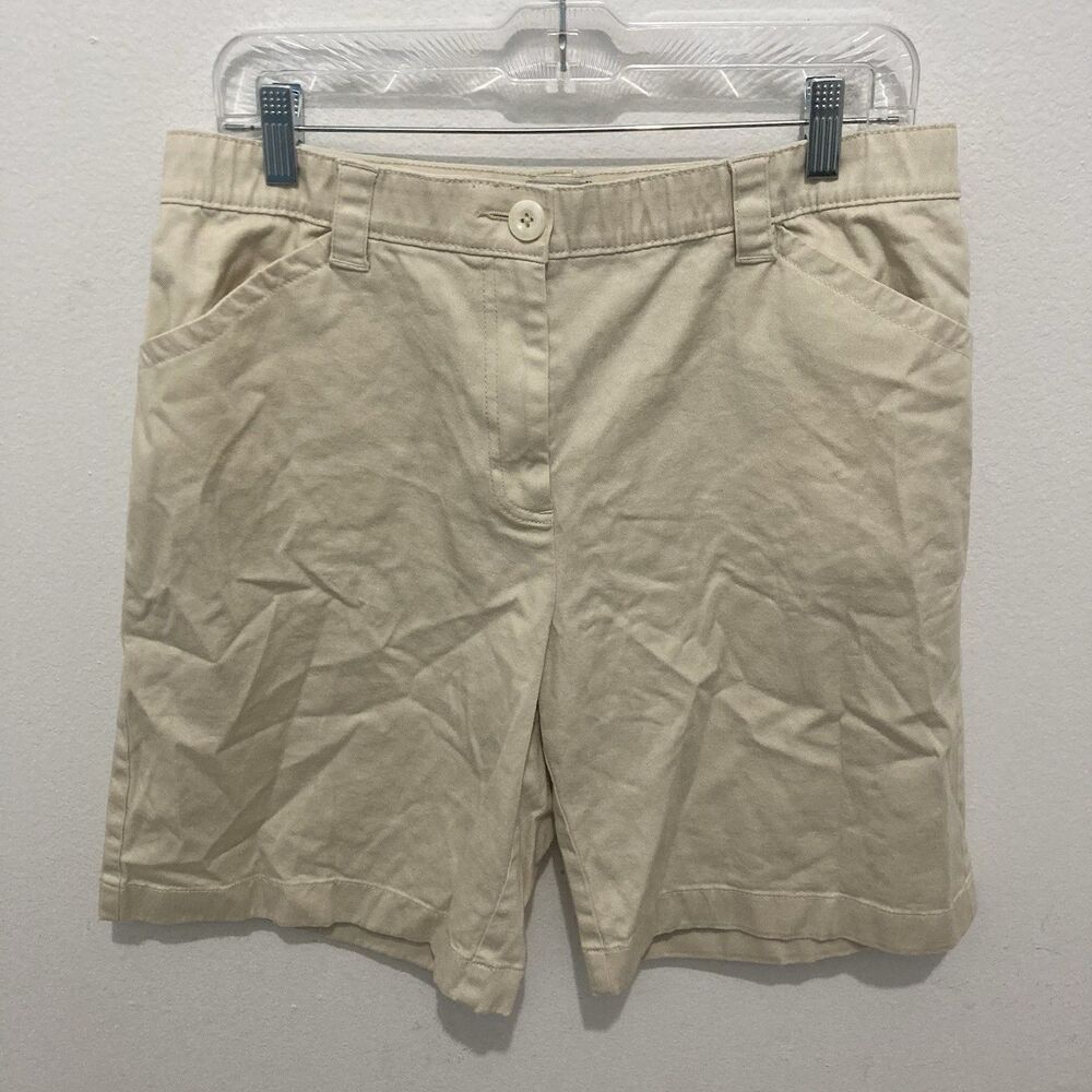 L.L. Bean Tan Classic Fit Zip Fly Flat Front Cotton Blend Shorts 14